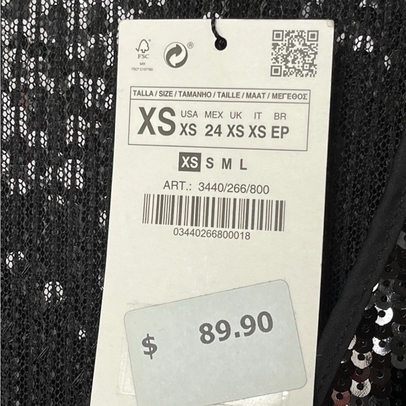 Zara Black Sequin Dress with Floral Accents size XS NEW - Picture 9 of 10